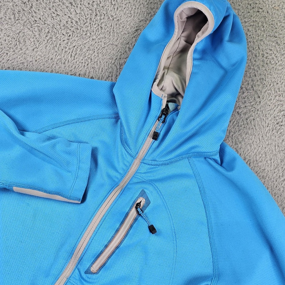 First Ascent Jacket Womens Medium Blue Hooded Softshell Fleece Lined Full Zip
